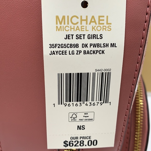 MICHAEL KORS JET SET GIRLS JAYCEE LARGE ZIP PACKED BACKPACK DARK POWDER BLUSH - Picture 15 of 16